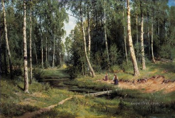 Iván Ivánovich Shishkin Painting - En el bosque de abedules 1883 paisaje clásico Ivan Ivanovich